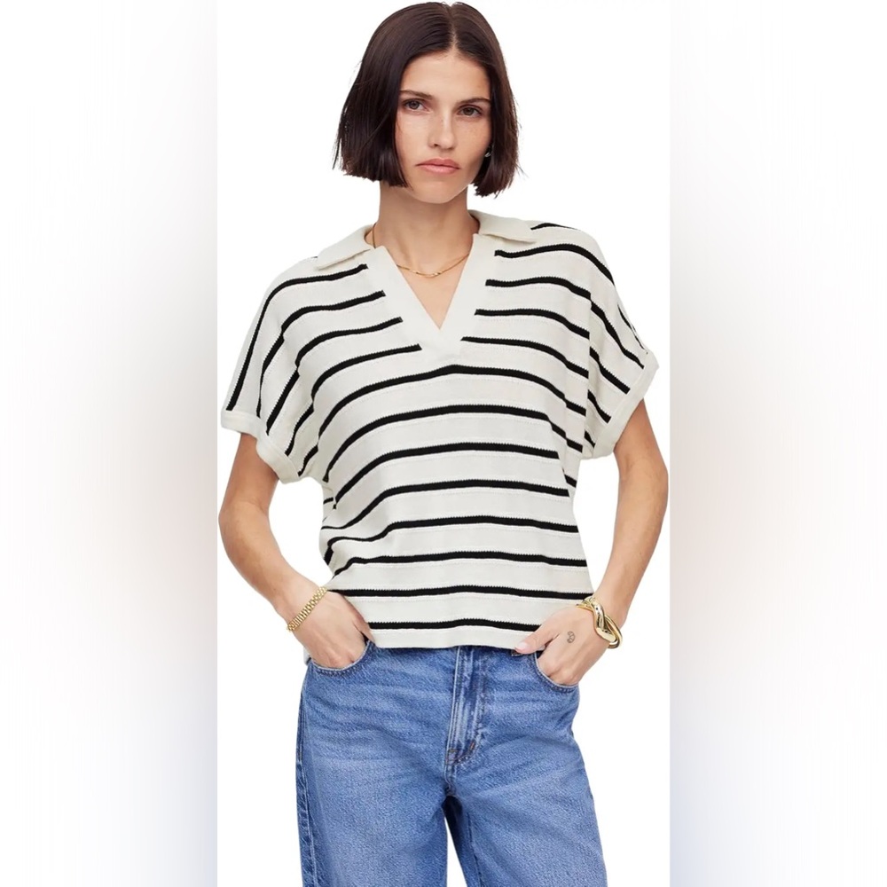 Relaxed V-Neck Polo Shirt in Stripe
